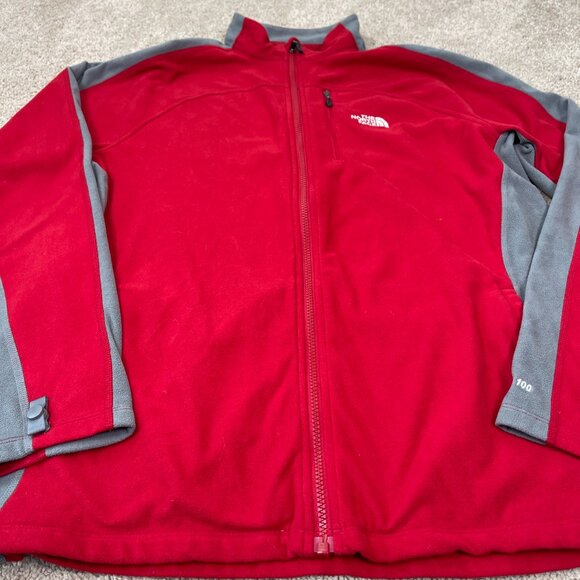 The North Face Jacket Mens L Red Gray TKA 100 Full Zip Fleece Hiking Outdoor - Picture 2 of 8